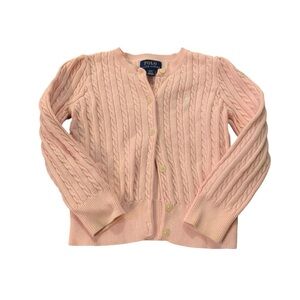 Polo Ralph Lauren Button Cardigan Pink 4/4T Cable Knit Ribbed Cuff Hem Barbie